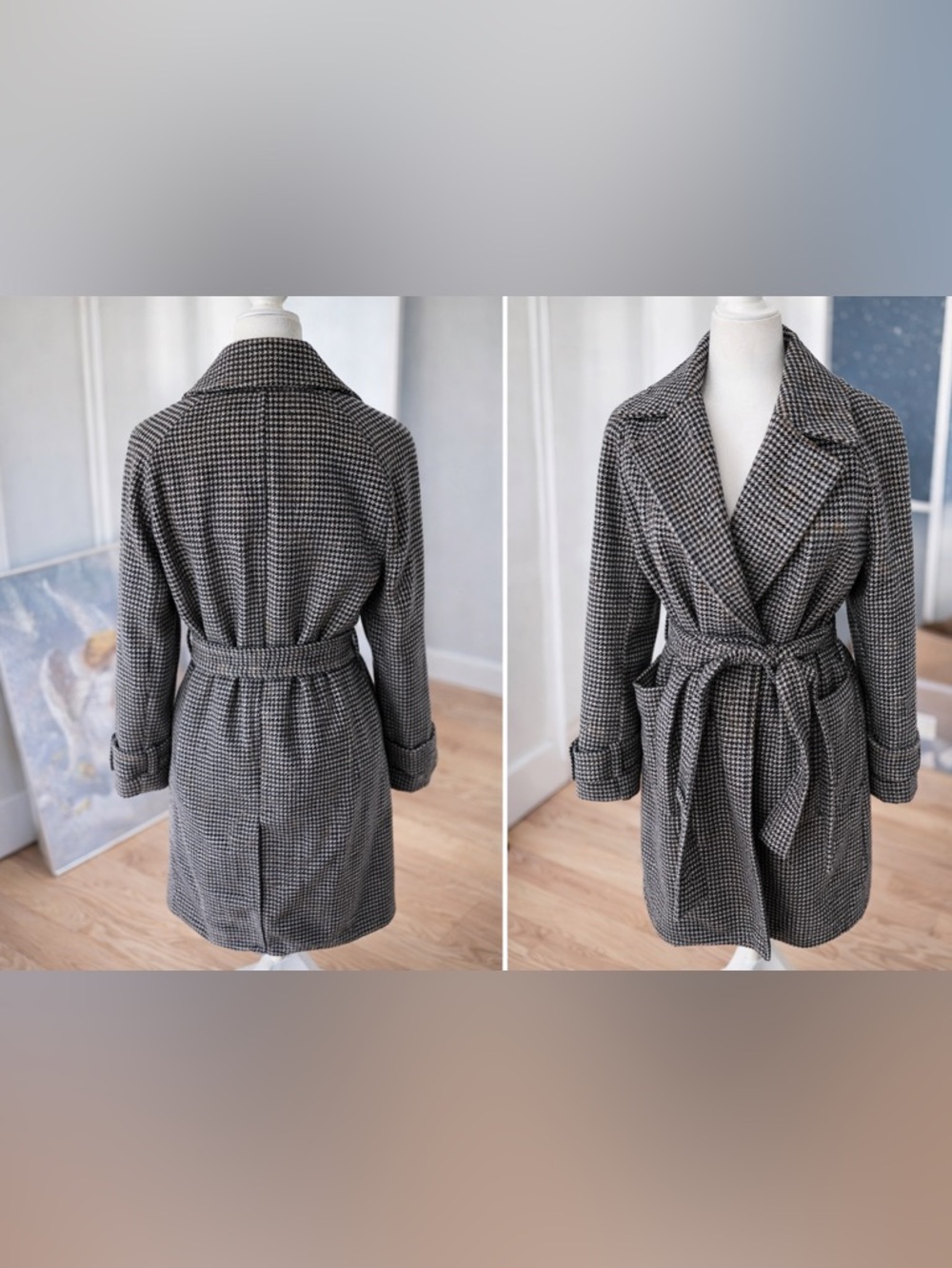 BCBGeneration Houndstooth Chain-Accent Coat - Black &‎ White